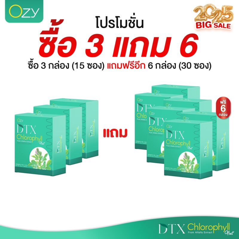 Ozy DTX Chlorophyll Plus+ (โอซี ดีทีเอ็กซ์ คลอโรฟิลล์)  1กล่อง 5ซอง  [3กล่อง แถม 6 กล่อง]